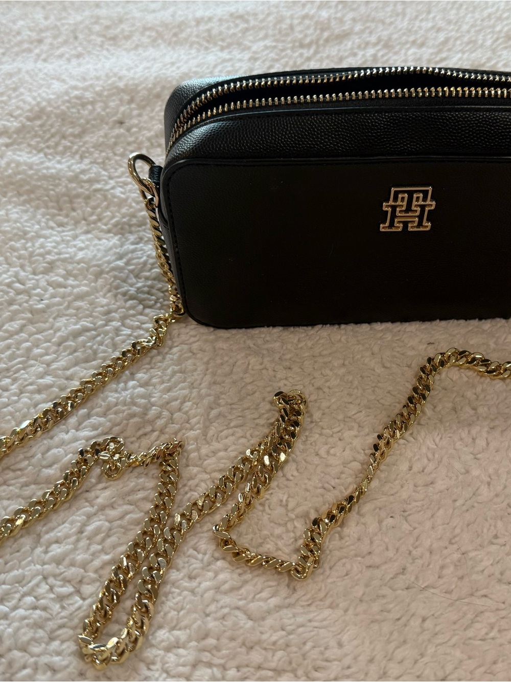 Tommy Hilfiger Black Crossbody Bag with Gold Chain Detail